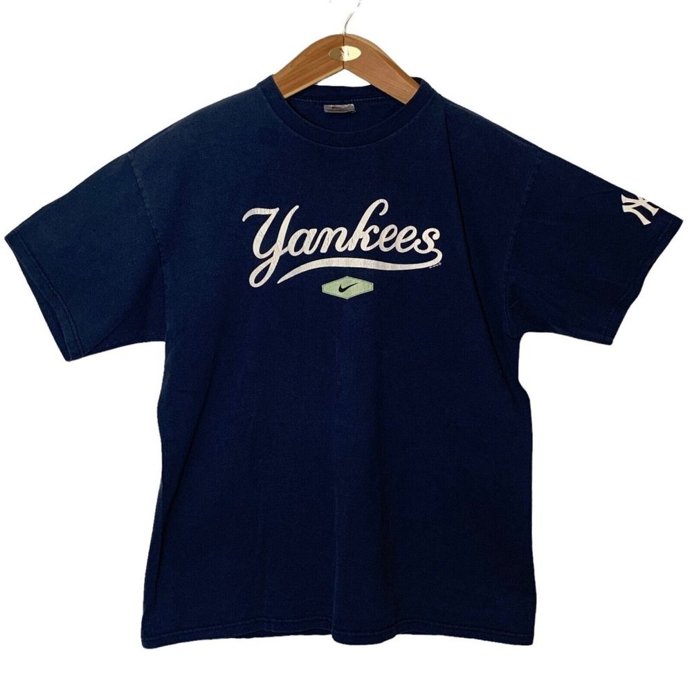 NIKE New York Yankees T-Shirt Men's XL Short Sleeve Navy Blue 100% Cotton GUC